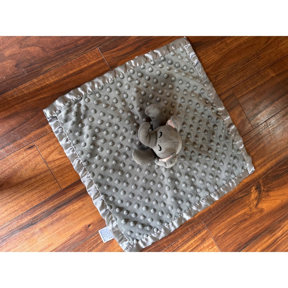 Pro Goleem Grey Elephant Baby Security Blanket Minky Dot Satin Lovey‎ 16x16 Gray